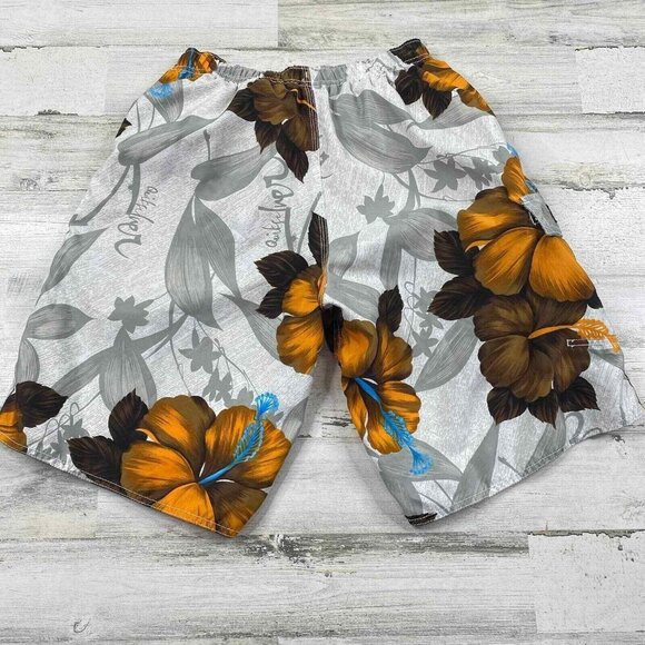 Quiksilver Board Swim Trunk Shorts Mens Small Grey Yellow Hawaiian Tropical - Picture 5 of 10